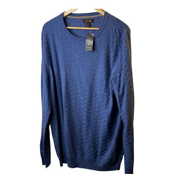 Tasso Elba Moonlite Blue Chevron Knit Crewneck Sweater Mens  XL Cotton New GIFT - Picture 1 of 9